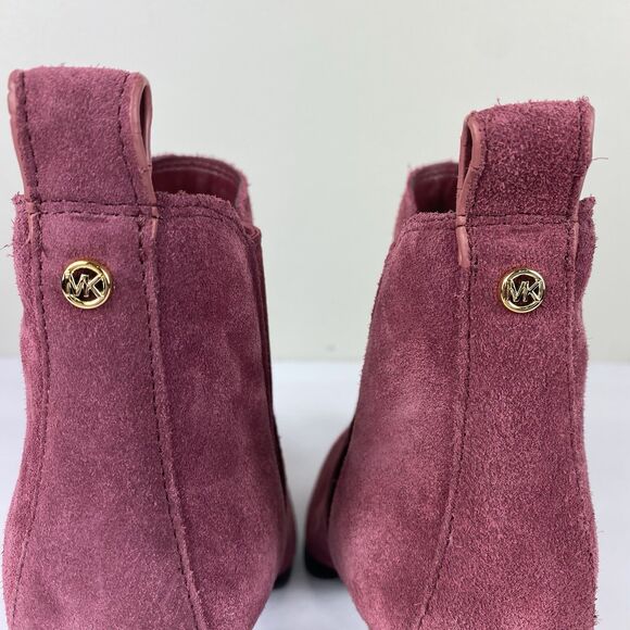 Michael Kors Leather Suede Boots Women Sz 8 Ankle Boots Block Heel Red Wine NEW - Picture 6 of 9
